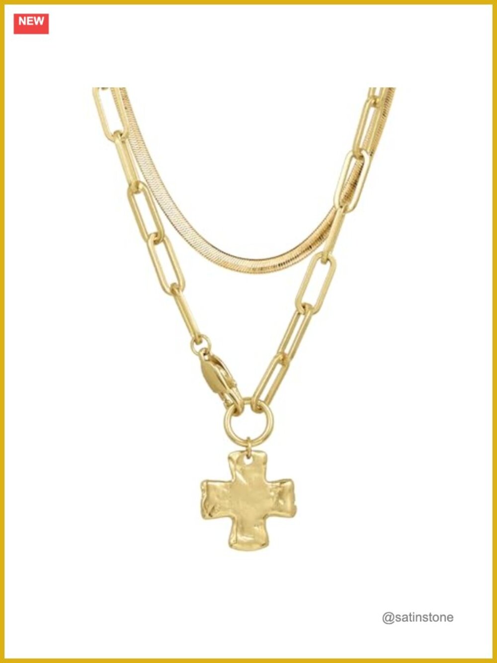 James Michelle Chunky Cross Chain Necklace Waterproof Tarnish-Free PVD Coated